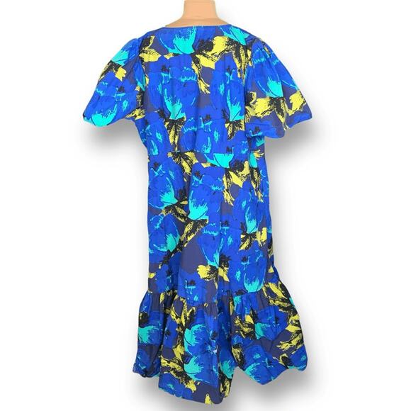 Christopher John Rogers x Target Blue Dark Floral Ruffle Puff Sleeve Maxi Plus - Picture 3 of 9